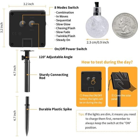 2-Pack 120 LED 72FT Solar Lights Outdoor Waterproof, Crystal Globe Lights - Picture 4 of 7